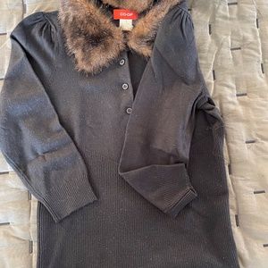 Vintage Black Sweater with Removable Faux Fur Collar